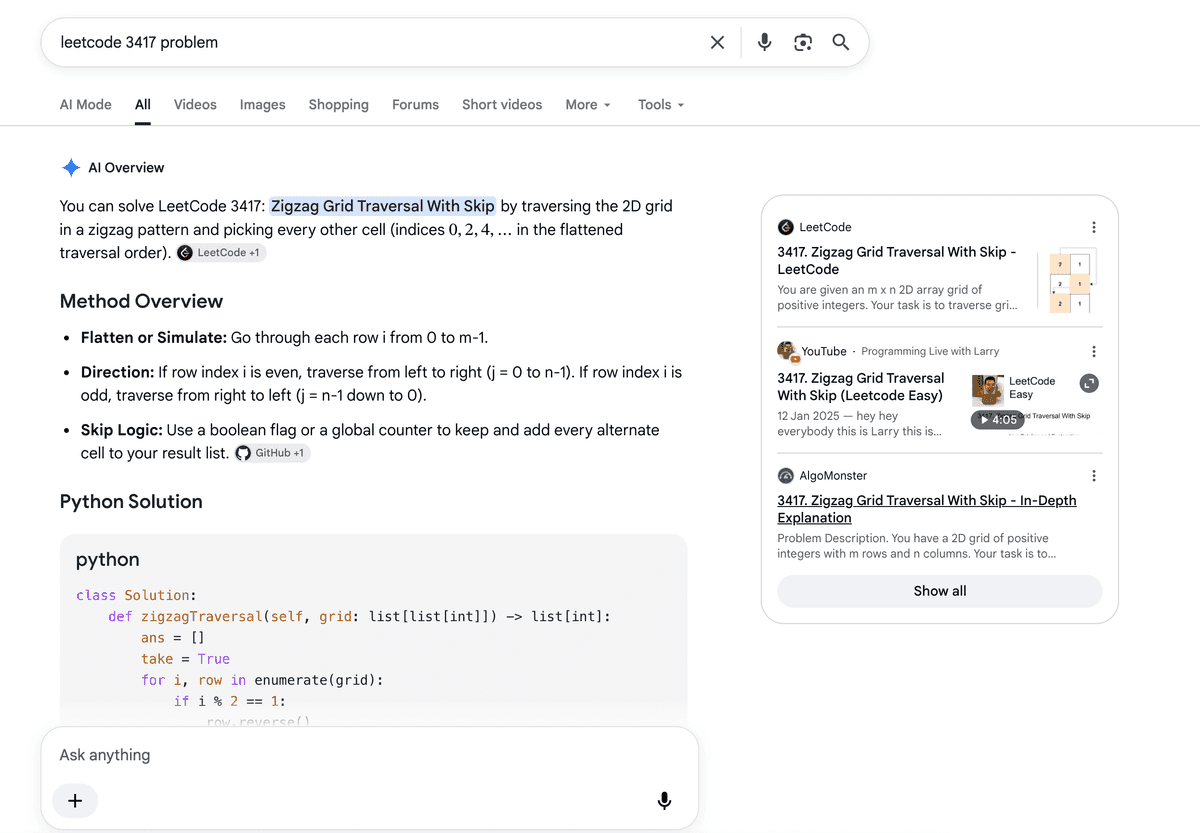 AI block for google search