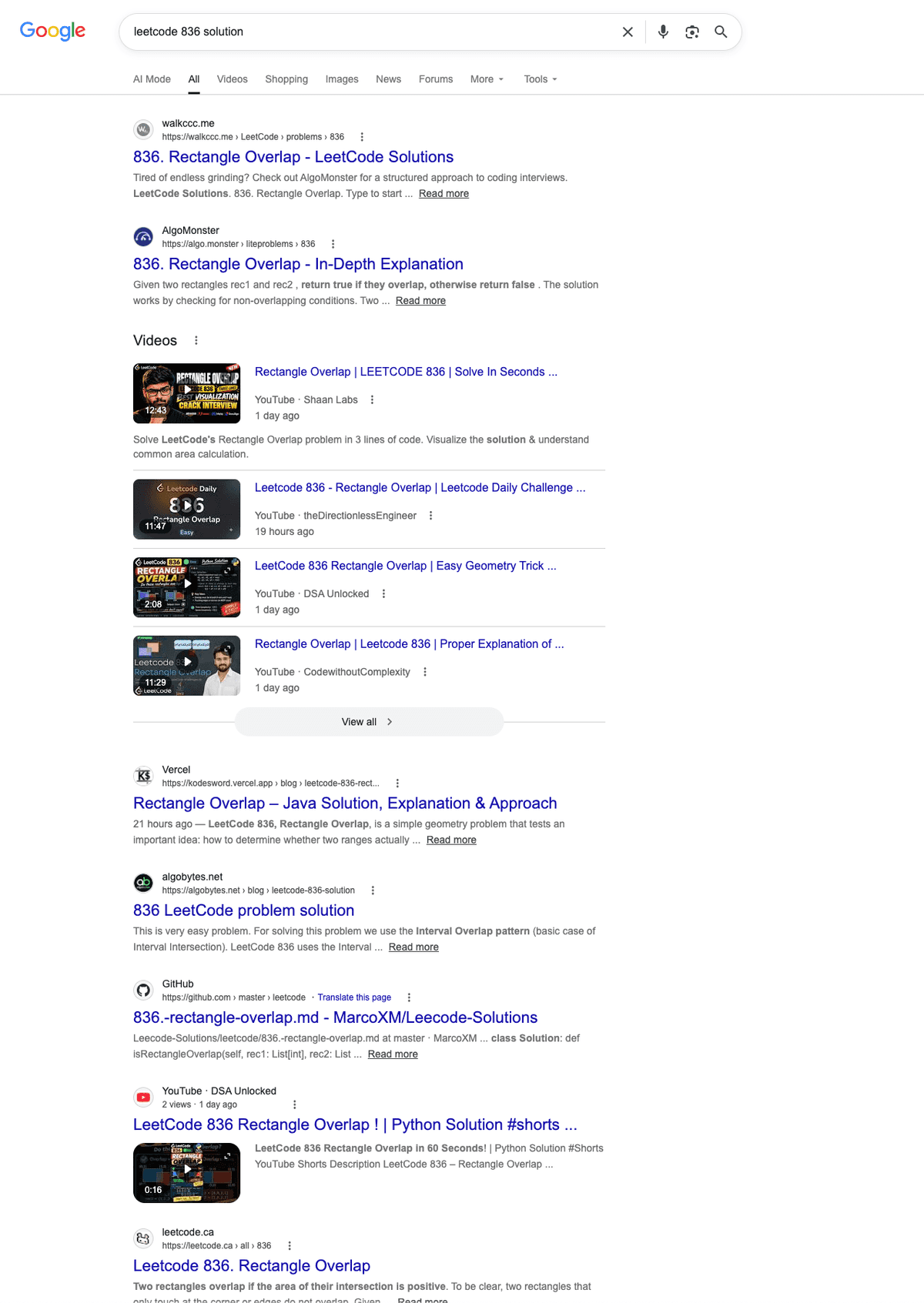 search result for 836 leetcode problem solution